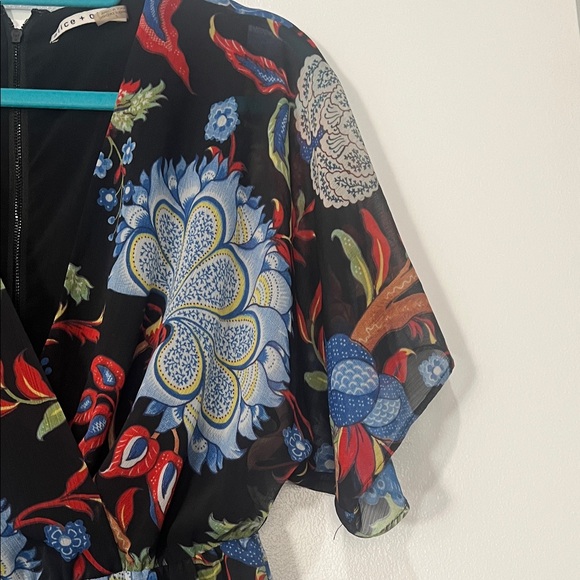 Alice + Olivia Black Mini Dress with Blue, Red & Green Floral Print size 2 - Picture 4 of 13